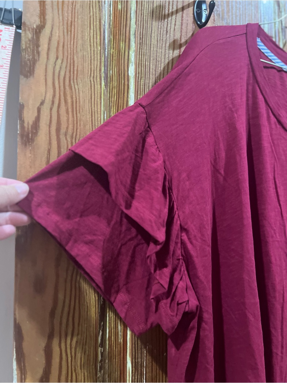 crown & ivy Burgundy Ruffle Sleeve Short-Sleeve Tee - Picture 3 of 6